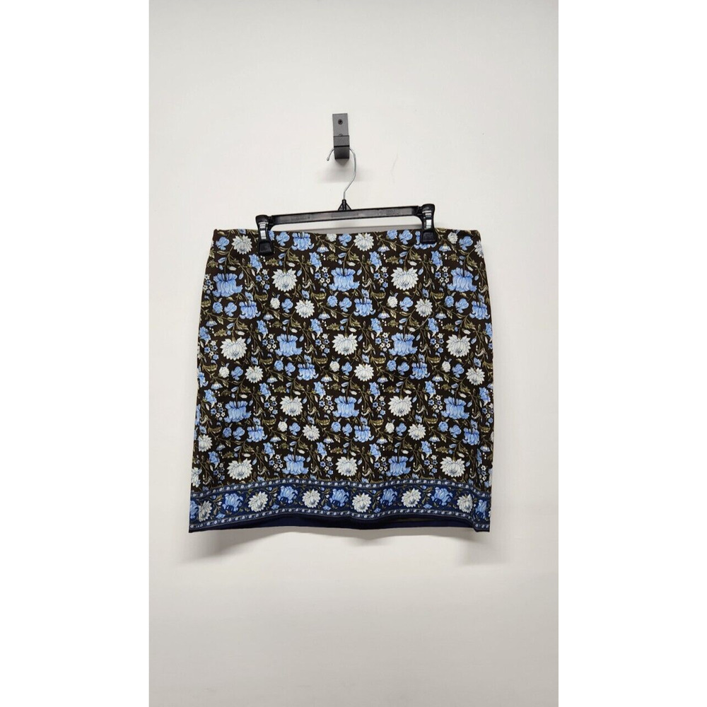 Talbots Petite Women's Canvas A-Line Short Skirt, Size 14P, In Brown/Blue Floral
